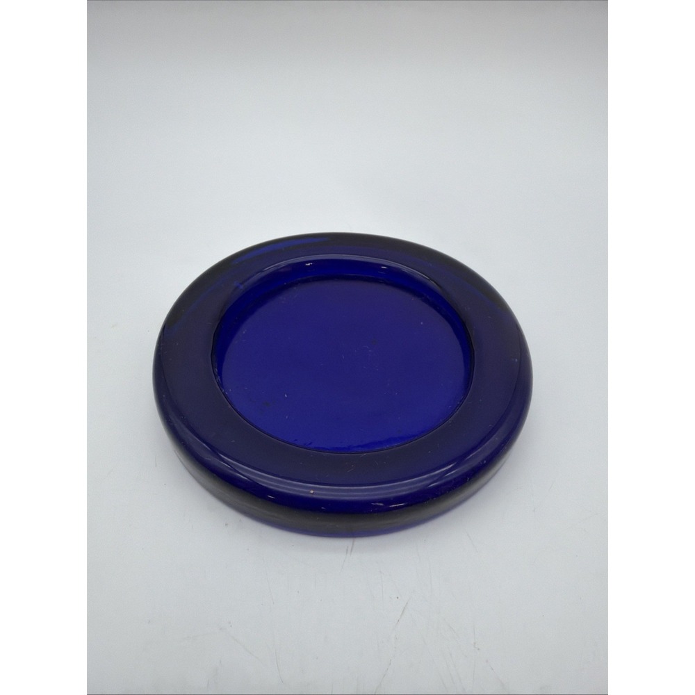 Cobalt Blue Heavy Thick Glass Candle or Planter Trivet 6.5" Wide